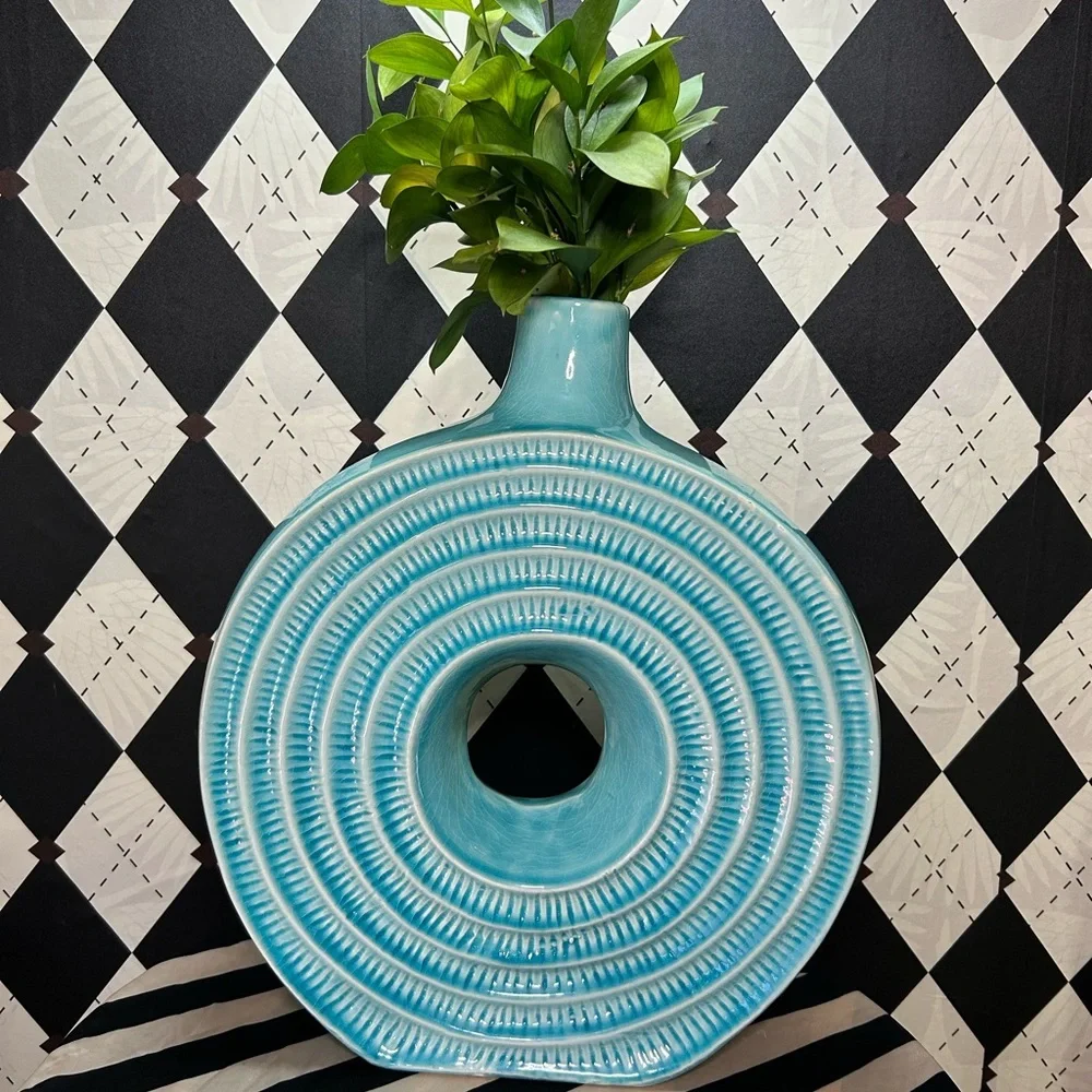 Grand-Scale 16" Rare Turquoise Sculptural Ceramic Vase – Modernist Circle Form - Picture 9 of 14